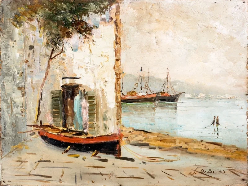 1898-Sergio Nicolò De Bellis - Scorcio marino con barca